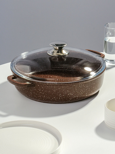 Жаровня алюминий, 28 см, 3.5 л, антипригарное покрытие, Горница, Шоколад, ж2832аш, с крышкой