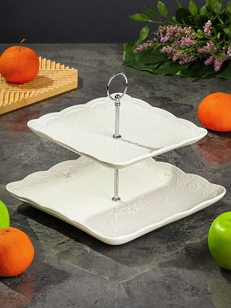 Ваза для фруктов, 2 яруса, керамика, 20х25 см, Y4-6551, белая