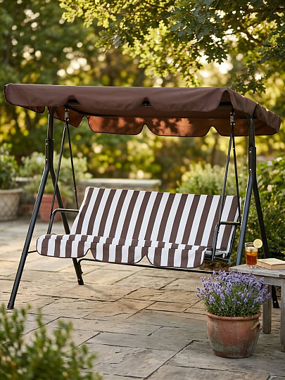 Качели садовые 3-местные, 170х110х153 см, 210 кг, металл, коричн.полоска, C060046