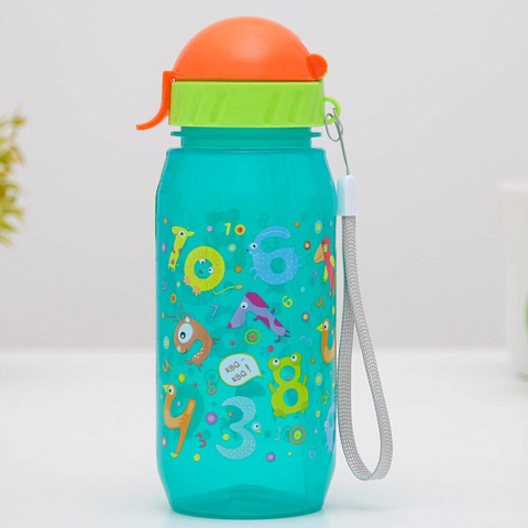 Бутылка питьевая детская пластик, Цифры, 400 мл, с трубочкой, в ассортименте, КК0150