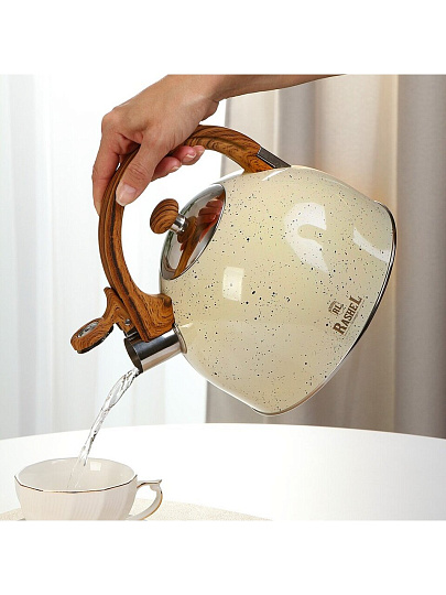 Чайник нержавеющая сталь, 3 л, со свистком, глянец, RasheL, индукция, кремовый, М-7190