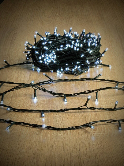 Гирлянда 300 ламп, 20 м, 8 режимов, холодный белый свет, зеленая, сетевая, Y4-5646