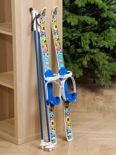 Лыжи для детей, 90 см, с палками, 90 см, универсальное крепление, в сетке, Быстрики, 6742-00