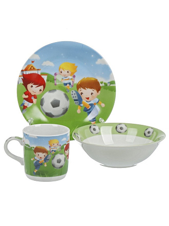 Набор посуды керамика, 3 шт, Футбол, кружка 230 мл, тарелка 17.5 см, салатник 15 см, 24022