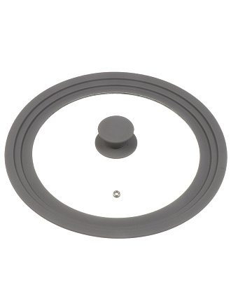 Крышка для посуды стекло, Daniks, кнопка силикон, серая, 24/26/28 см, GLM-242628-3