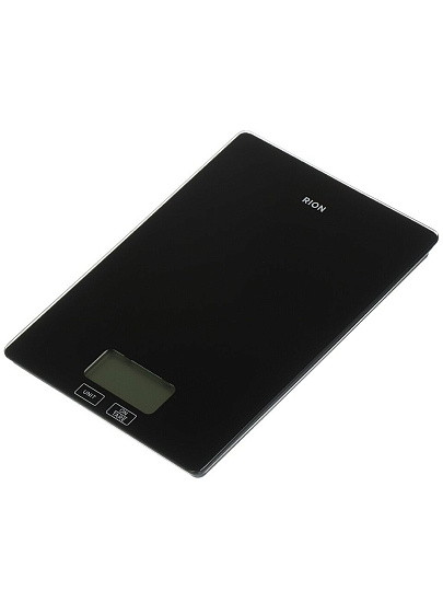 Весы кухонные электронные, стекло, Rion, точность 1 г, до 5 кг, LCD-дисплей, черные, PT-212