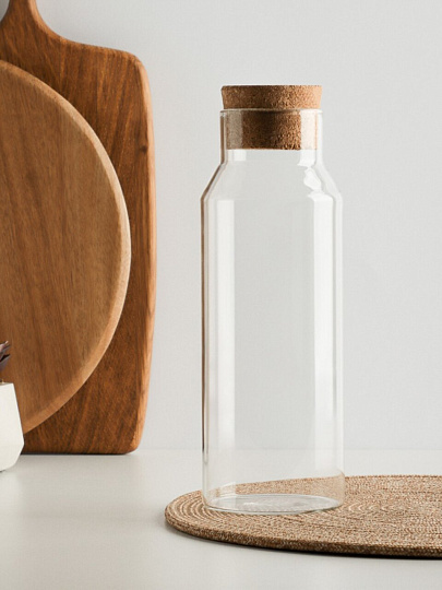 Бутылка стекло, 1 л, 25х9 см, с пробкой бамбук, Vetta, 828-004