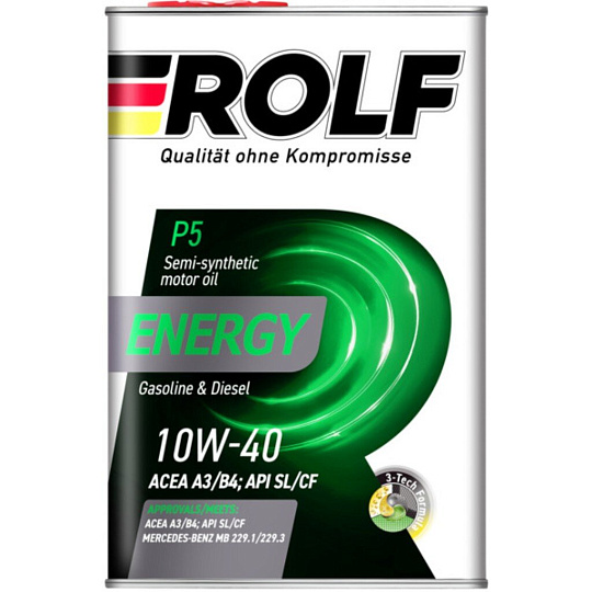 Масло моторное полусинтетическое, 10W40, Rolf, Energy, 4 л, 322227