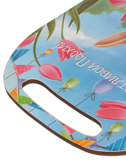 Доска дерево, разделочная, 29х21х0.6 см, с ручкой, голубая, прямоугольная, Цветы, К-295