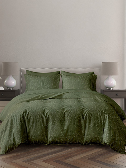 Постельное белье 1.5-спальное, простыня 150х216 см, 1 наволочка 50х70 см, пододеяльник 145х215 см, ART for Home, полисатин, Стриж жаккард, Листья 18-0316