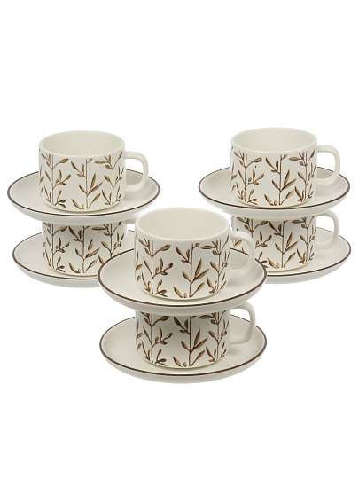 Набор чайный керамика, 12 предметов, на 6 персон, 220 мл, молочный, Веточки, B060505