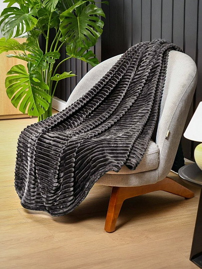 Плед 2-спальный, 180х200 см, велсофт жаккард, 100% полиэстер, Silvano, Неаполь Полоски, темно-серый