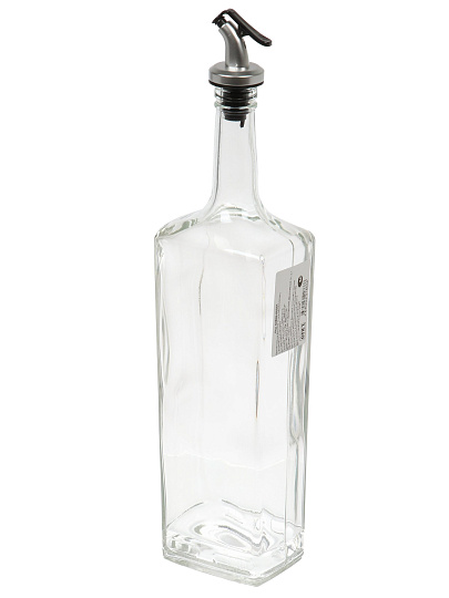 Бутылка для масла, стекло, 1 л, с пластиковым дозатором, прозрачная, 02800-00001