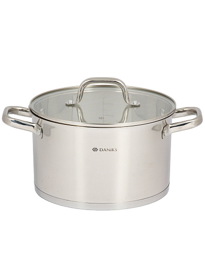 Кастрюля нерж, 6.5 л, с крыш, крыш стекло, Daniks, Рейн, индукц
