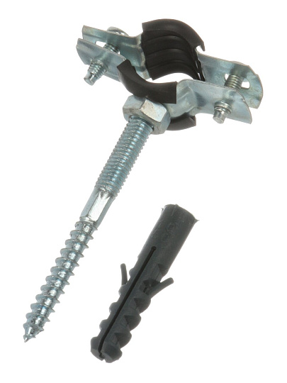 Хомут для крепления трубы, 3/8&quot;, сталь, со шпилькой и дюбелем, СантехКреп, 1.11.1.