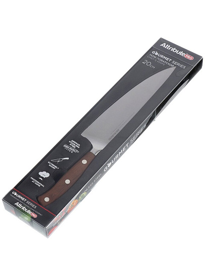 Нож кухонный Attribute, Gourmet, поварской, нержавеющая сталь, 20 см, рукоятка дерево, APK000