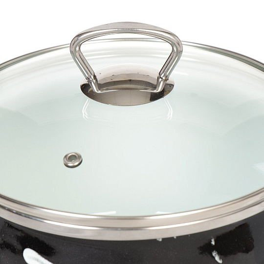 Кастрюля эмалированная сталь, 3 л, крышка стекло, сферический, Сантэкс, Шейк черно-белая, 1-2430111, индукция