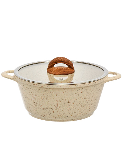 Кастрюля алюминий, антипригарное покрытие, 3 л, крышка стекло, Гурман, Estima, ГМк303 ЭБИ, бежевая, индукция