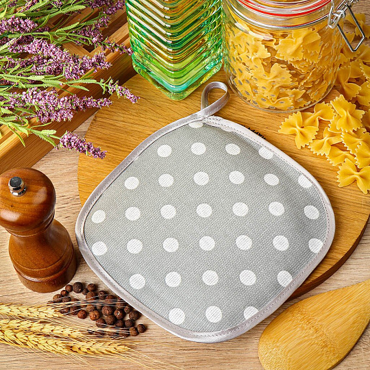 Прихватка 18х18 см, рогожка, 100% хлопок, Текстильная лавка, Крупный горох серый, 30098/39