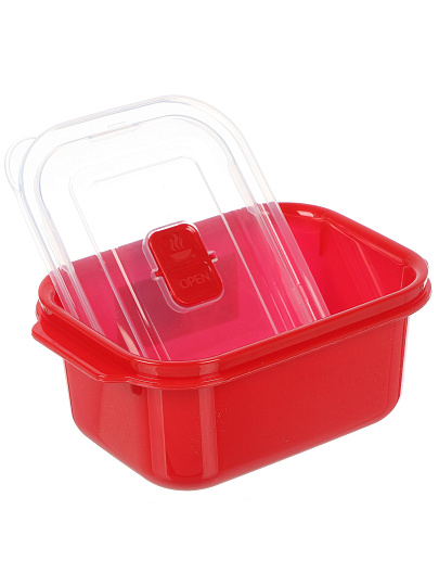 Контейнер пищевой пластик, 1 л, 18.5х12.5х8 см, красный, прямоугольный, с клапаном, DDStyle, 31202