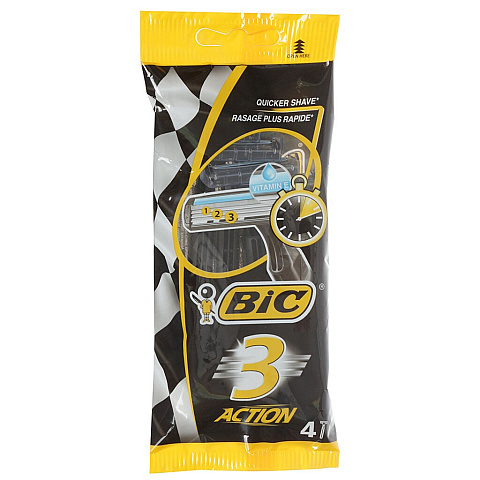 Станок для бритья Bic, Action, для мужчин, 3 лезвия, 4 шт, одноразовые, 919435/872907