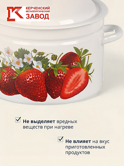 Кастрюля эмалированная сталь, 8 л, крышка сталь, цилиндрическая, Керченский металлургический завод, Клубника садовая, 41804-202/6-У2
