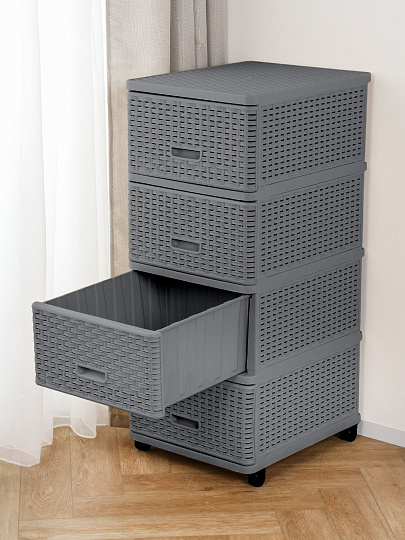 Комод 4 ящика, Дюна, 40х50х98 см, антрацит, плетеный, 04054, Dunya Plastik