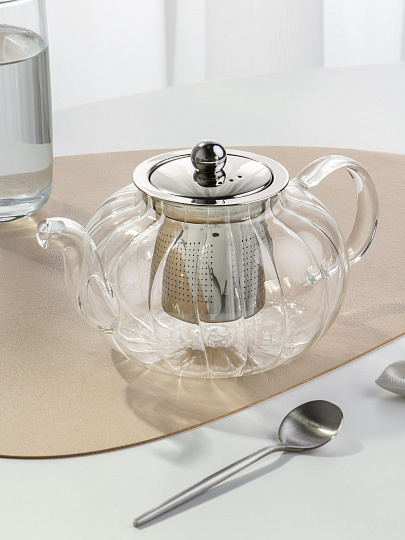 Чайник заварочный стекло, металл, 0.8 л, с ситечком, B050180