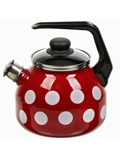 Чайник сталь, эмалированное покрытие, 3 л, со свистком, с пластиковой кнопкой, Сибирские товары, Вишневый белый горох, индукция, С2717.3ЯР*106