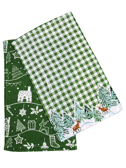 Набор полотенец кухонных 2 шт, 100% хлопок, Василиса, Новогодний лес, Китай