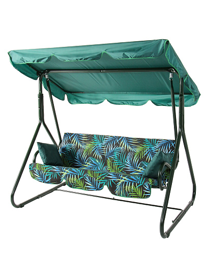 Качели садовые 2-местные, 170.8х120.8х151.8 см, 180 кг, Olsa, Эльф, зеленые, Листики, подушка, с1802, металл