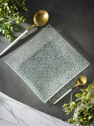 Блюдо стекло, квадратное, 20х20 см, Лед пузырьки, Y4-8744