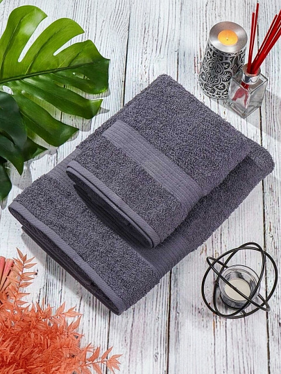 Полотенце банное 50х90 см, 100% хлопок, 375 г/м2, жаккардовый бордюр, Вышневолоцкий текстиль, графит, 615, Россия