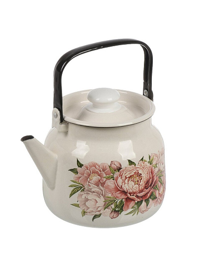 Чайник сталь, эмалированное покрытие, 3.5 л, ручка металлическая, ЛЗЭП, Букет пионов, индукция, С-2713П2/4ЖмРч