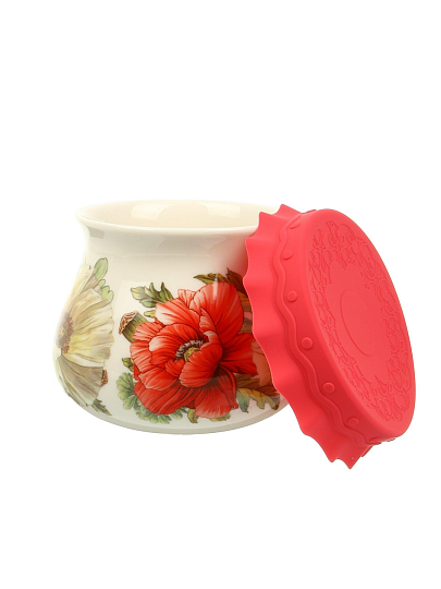 Банка для меда и варенья, фарфор, 0.3 л, 9х9х8 см, с крышкой, Lefard, Маки, 359-803
