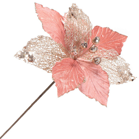 Цветок искусственный декоративный Пуансетия, 50 см, розовое золото, Y3-1502