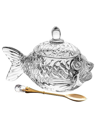 Икорница стекло, Lefard, Muza Рыбка, 110 мл, 15,5х7,5х10, с крышкой, с ложкой, 355-231