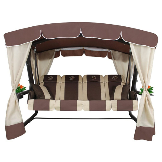 Качели садовые 4-местные, 277х170х188 см, 500 кг, Arno, Эдем Люкс, раскладываются в кровать, с москитной сеткой, коричневые, 2017-КД-59/Л, металл