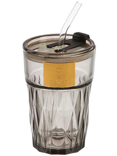 Стакан 450 мл, стекло, Smoke, с трубочкой, B060525