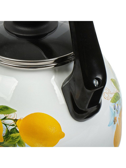 Чайник сталь, эмалированное покрытие, 3 л, со свистком, с пластиковой кнопкой, Сибирские товары, Лимоны, индукция, белый, С2717.3