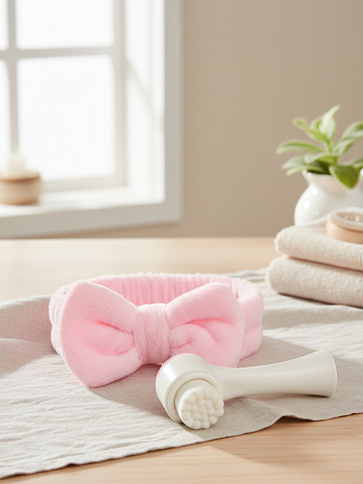 Набор для ухода за лицом, полимер, полиэстер, повязка и массажер для умывания, в ассортименте, Y4-11510