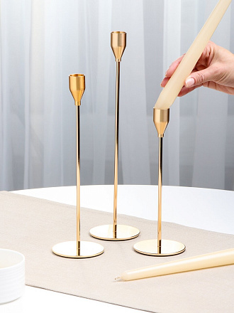 Подсвечник декоративный металл, 3 свечи, 22, 27, 32 см, золотой, Y4-11100