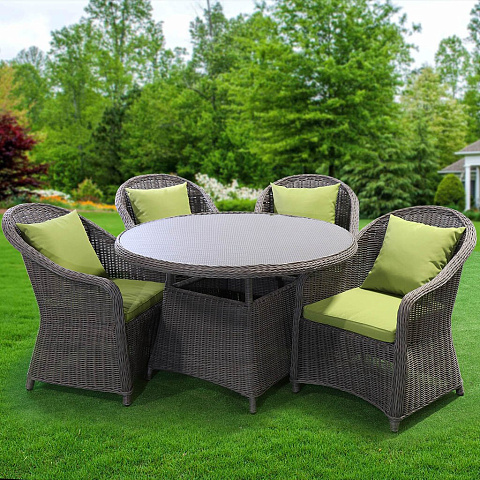 Мебель садовая Green Days, Элит Премиум, серая, стол, 118х118х75 см, 4 кресла, подушка зеленая, CYH1830W-1