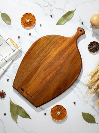 Доска разделочная акация, 35х22х1.6 см, с ручкой, прямоугольная, Daniks, CB36735A