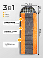 Спальный мешок кокон, 190+30х75 см, -10 °C, 1 слой, оксфорд, полиэстер, хлопок, 400гр/м2, серый - фото 2