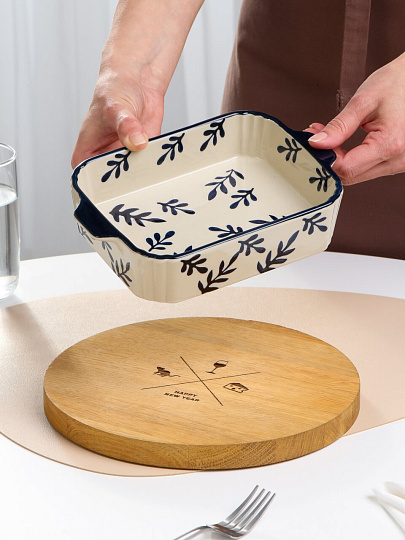 Форма для запекания керамика, 21.5х14х5 см, прямоугольная, Синее кружево, B010427