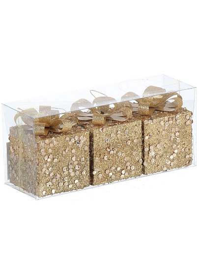 Набор елочных украшений Подарки, 3 шт, золото, 6 см, Y4-9495