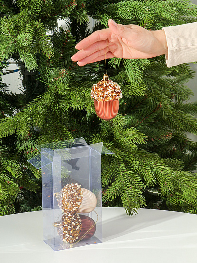 Набор елочных украшений Желуди, 3 шт, кофе, шампань, 9х6 см, пластик, SYQD1- 0124213