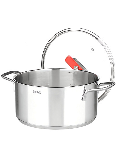 Кастрюля нержавеющая сталь, 6.8 л, крышка стекло, Taller, Тенденси, TR-17275, индукция