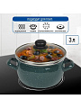 Кастрюля эмалированная сталь, 3 л, крышка стекло, сферический, Сантэкс, Малахит, 1-2430112, индукция - фото 2